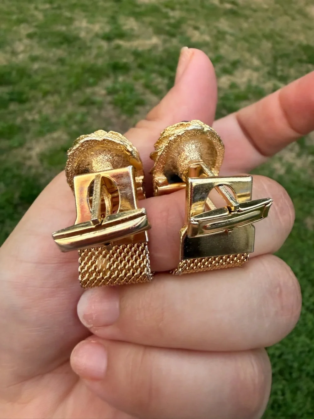 Vintage Gold-Tone Nugget With Purple Stones and Mesh Drop